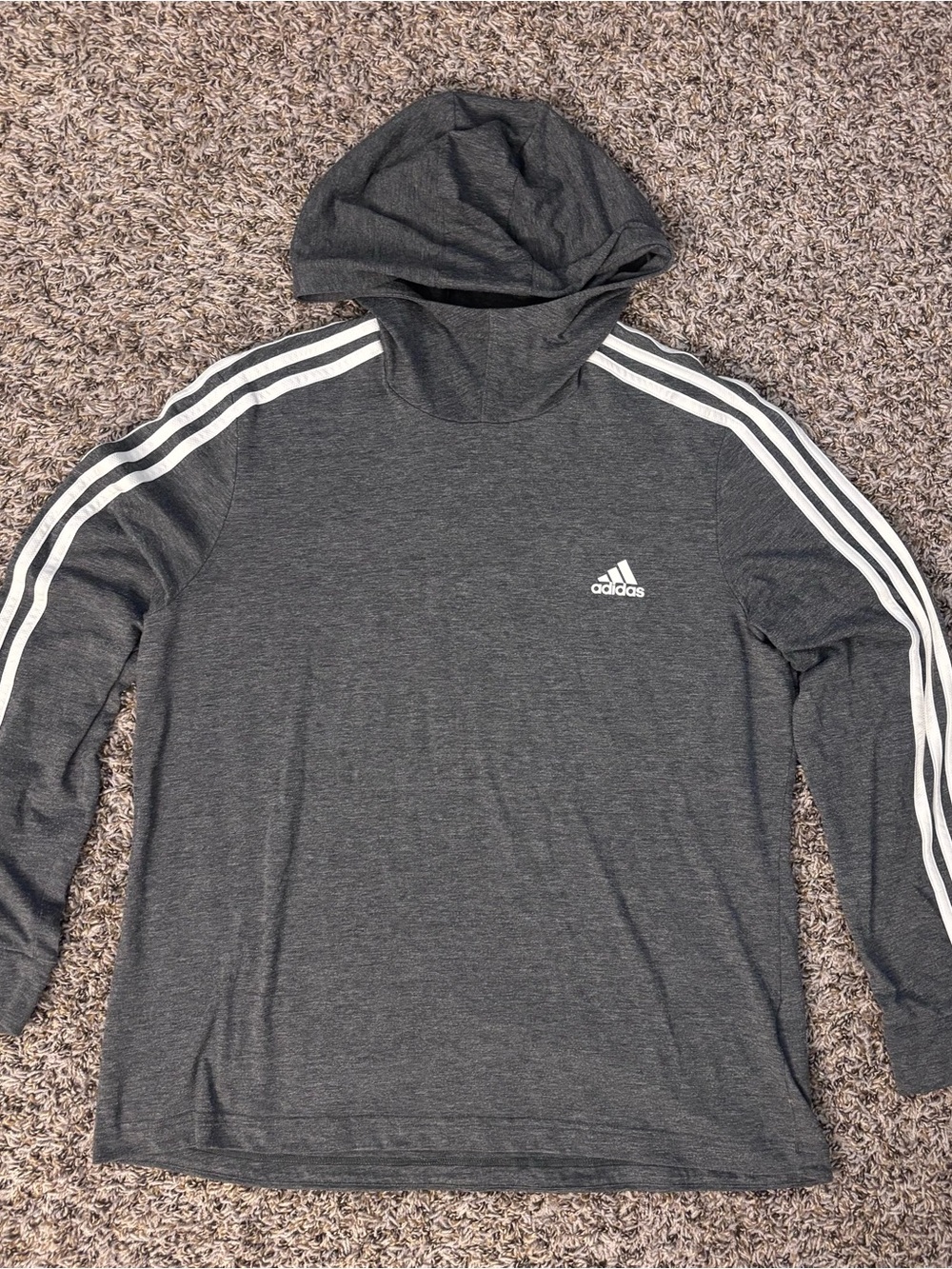 adidas Dark Gray Hooded Training Sweatshirt with White 3-Stripes